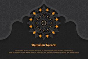 schwarzer luxushintergrund mit orangefarbenem farbdesign für ramadan kareem oder eid mubarak template design vektor