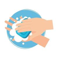 isolerade händer tvättar med tvålstångvektordesign vektor