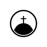 kristen korsa i kulle symbol vektor illustration. calvary går över, kulle och berg med helig kristen korsa logotyp, kyrka av katolik i natur landskap .