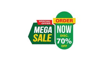 70-prozentiges Mega-Verkaufsangebot, Ausverkauf, Werbebanner-Layout mit Aufkleberstil. vektor