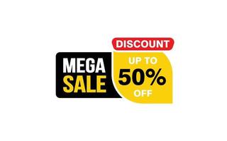 50-prozentiges Mega-Sale-Angebot, Räumung, Werbebanner-Layout mit Aufkleberstil. vektor