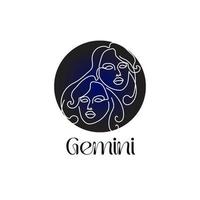 astro zodiaken tecken gemini i linje konst stil på mörk blå zodiak astrologi symbol vektor