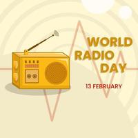 Gelbes Radio-Symbol für World Radio Day Design Templete. einfaches, 3d und flaches konzept. verwendet für symbol, symbol, zeichen oder grußkarte vektor