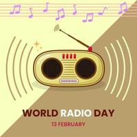 brun radio ikon med musik symbol för värld radio dag design templete. enkel, årgång och platt begrepp. gul, brun och vit. Begagnade för ikon, symbol, tecken eller hälsning kort vektor