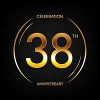 38: e årsdag. trettioåtta år födelsedag firande baner i ljus gyllene Färg. cirkulär logotyp med elegant siffra design. vektor