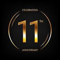 11th årsdag. elva år födelsedag firande baner i ljus gyllene Färg. cirkulär logotyp med elegant siffra design. vektor