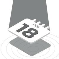 18. februar - schwarz-weißer 3d-kalender, der mit scheinwerfer auf weißem hintergrund schwimmt vektor