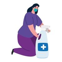 kvinna avatar med medicinsk mask och händer sanitizer vektor design