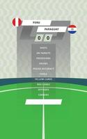 Fußballspiel-Statistiktafel mit flachem grünem Feldhintergrund. Peru gegen Paraguay. vektor