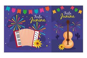 Festa Junina Set Karten, Brasilien Juni Festival mit Dekoration vektor