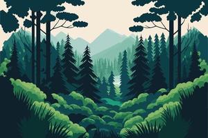 landskap av natur grön skog berg. vektor illustration