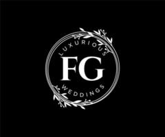 fg initialen brief hochzeit monogramm logos vorlage, handgezeichnete moderne minimalistische und florale vorlagen für einladungskarten, datum speichern, elegante identität. vektor
