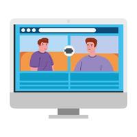 Männer sprechen auf dem Computerbildschirm miteinander, Konferenzvideoanruf vektor
