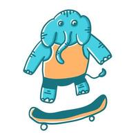 Elefanten-Skateboarder. vektorillustrationen im flachen karikaturstil lokalisiert auf weißem hintergrund. vektor