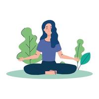 kvinna mediterar, koncept för yoga, meditation, koppla av, hälsosam livsstil i landskapet vektor