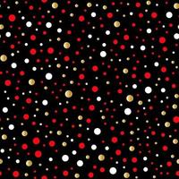 rolig sömlös mönster med guld, röd, vit prickar och svart bakgrund vektor