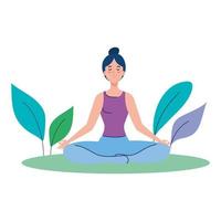 kvinna mediterar, koncept för yoga, meditation, koppla av, hälsosam livsstil i landskapet vektor