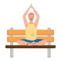 Mann meditiert sitzend im Parkholzstuhl, Konzept für Yoga, Meditation, Entspannung, gesunder Lebensstil vektor