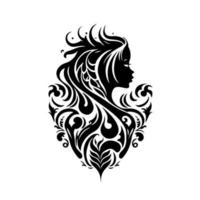 dekorativ porträtt av en hav sjöjungfru. svartvit vektor för logotyp, emblem, maskot, broderi, tecken, hantverk.