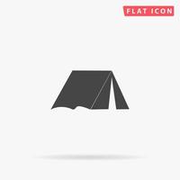 turist tält. enkel platt svart symbol med skugga på vit bakgrund. vektor illustration piktogram