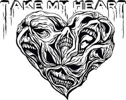 valentine skalle med hjärta, grunge vintage design t-shirts vektor