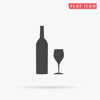 flaska av vin och glas. enkel platt svart symbol med skugga på vit bakgrund. vektor illustration piktogram