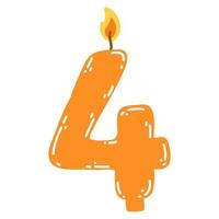 ljus siffra fyra i platt stil. hand dragen vektor illustration av 4 symbol brinnande ljus, design element för födelsedag kakor