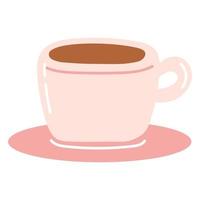 handgezeichnete kaffeetasse mit untertassensymbol. flache vektorillustration der tasse mit kaffee oder tee, karikaturgestaltungselement vektor