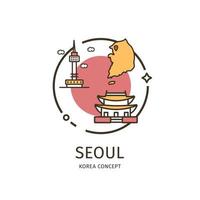 korea seoul resa och turism tunn linje ikon begrepp. vektor