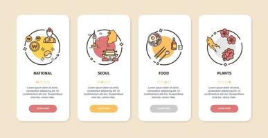 korea app skärmar kort uppsättning. vektor