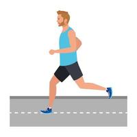Mann läuft auf Autobahn, Mann in Sportbekleidung Joggen, männlicher Athlet auf weißem Hintergrund vektor