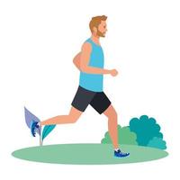 Mann läuft auf Gras, Mann in Sportbekleidung Joggen, männlicher Athlet, sportliche Person vektor