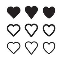 hjärta form ikoner. hjärtan piktogram uppsättning. symbol för hjärtans dag kärlek. vektor