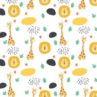 Vektor Musterdesign bunte Doodle-Giraffe und Löwe