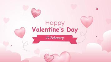 Mit dieser schönen Karte können Sie am Valentinstag die Liebe feiern. Es ist der ideale Ansatz, um Liebe auszudrücken, da es einen rosa Liebesherzballon, flauschige Wolken und einen leidenschaftlichen Hintergrund hat vektor