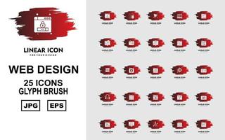 25 premium webbdesign och utveckling glyph brush icon pack vektor