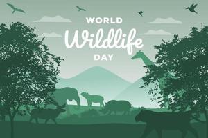 Welttag der wild lebenden Tiere Silhouette mit Tieren im Wald vektor