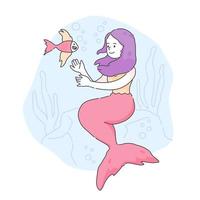 världens havsdag en söt sjöjungfru rörande fisk illustration vektor