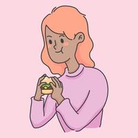 Mädchen essen Burger Junkfood süße Menschen Illustration vektor