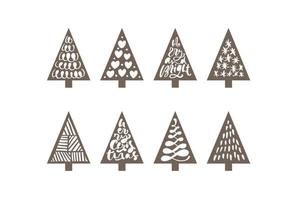 Weihnachtsbaum Set Laser süß. Papier gezeichnetes Gekritzel handgezeichnete Feiertagsdekor. Gruppe von Tannen. abstrakte Gekritzelzeichnung Hölzer. einfache Linie der Vektorgrafikdesignillustration vektor