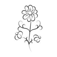 svart silhuetter, blommor och örter isolerat på vit bakgrund. hand dragen skiss blomma vektor