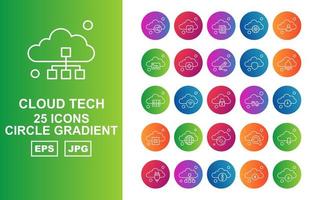 25 Premium Cloud Tech Kreis Farbverlauf Icon Pack vektor