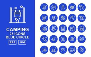 25 Premium Camping Blue Circle Icon Pack vektor