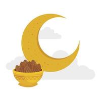 traditioneller arabischer Teller mit Dattelfrucht und Mond, Ramadan-Kareem-Konzept vektor