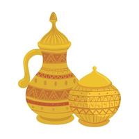 goldene arabische Teekanne und Kanne, arabisches Kulturerbe auf weißem Hintergrund vektor