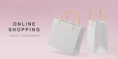 3D-Banner für Online-Shopping - realistische Geschenktüten. Vektor-Illustration. vektor