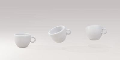 3D-Set weiße Tassen auf grauem Hintergrund. Vektor-Illustration. vektor