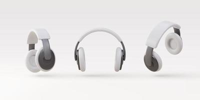 3d uppsättning vit realistisk hörlurar isolerat på vit bakgrund. musik enhet teknologi. vektor illustration.