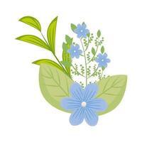 blå blommor med bladvektordesign vektor