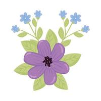 lila och blå blommor med bladvektordesign vektor